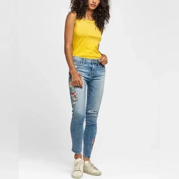 Hudson Nico Mid Rise Ankle Embroidered Distressed Skinny Jeans Women's Size 27 - Picture 14 of 14